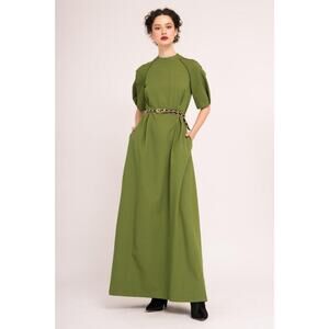 Bluzat Moda Urbana Dress Green Maxi Dress With Puff Sleeves NWOT